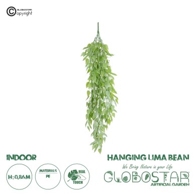 GloboStar® Artificial Garden HANGING LIMA BEAN 20847 Τεχνητό Διακοσμητικό Κρεμαστό Φυτό Φασόλι Λίμα Μ29 x Π10 x Υ86cm